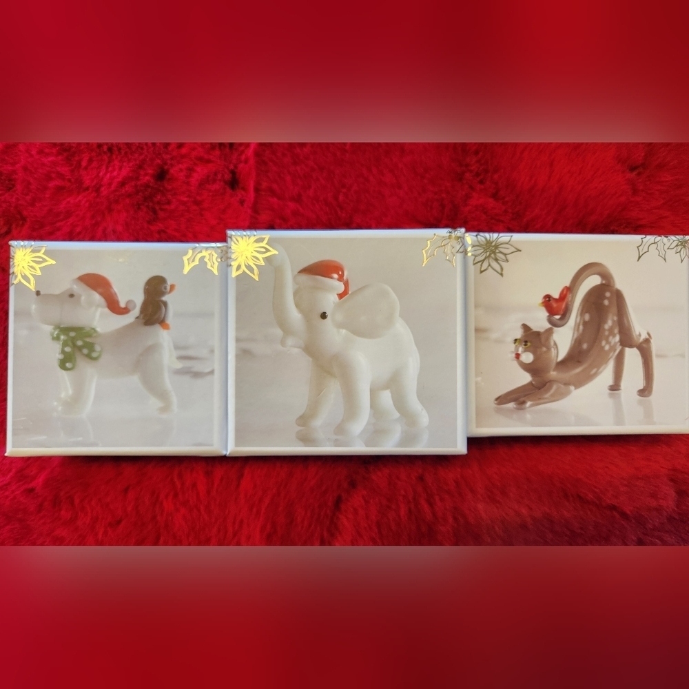Collectible Pier 1 Holiday Animal Decor Set - cat, elephant and dog